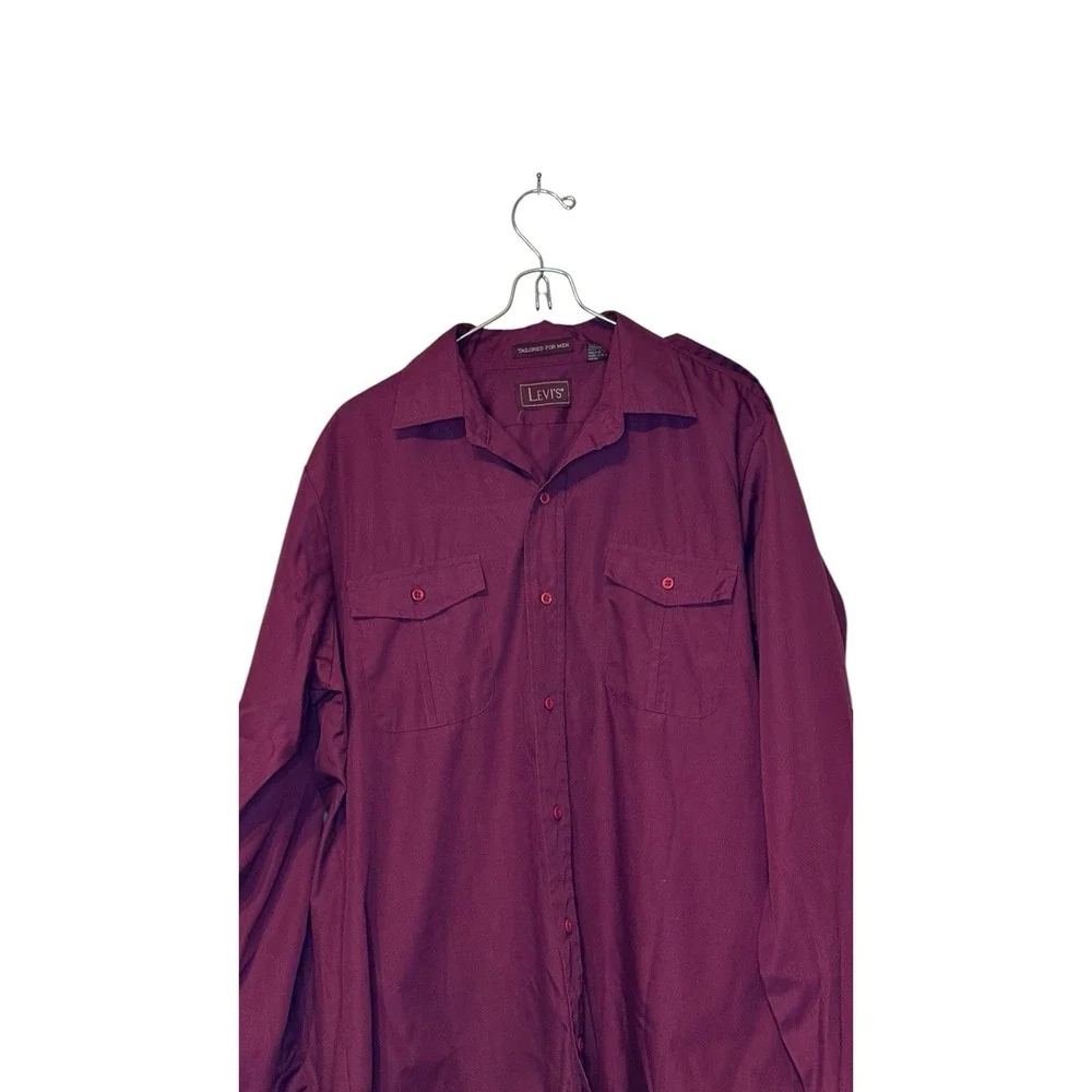 Levi's Men's Shirt Vintage Tailored Button Up Pockets Western Burgundy Medium‎